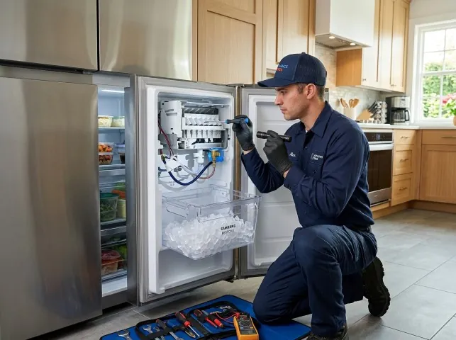 Appliance Repair Hero technician repairing a refrigerator ice maker in Bellingham, WA